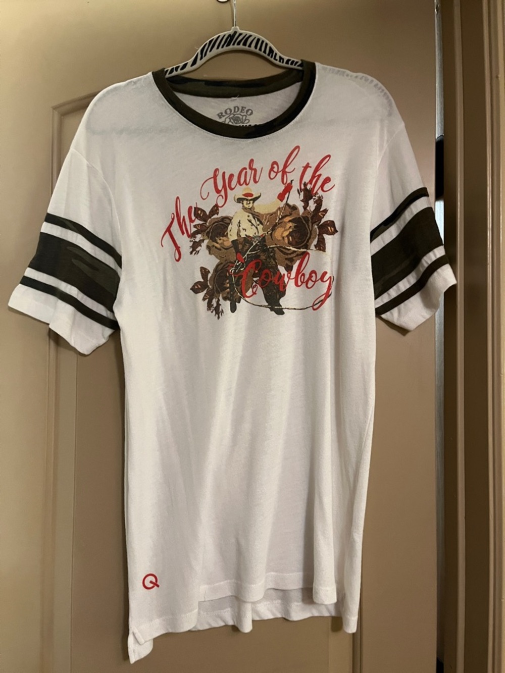 Rodeo Quincy Graphic Football Tee - White with Blue  Accents